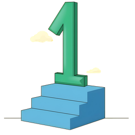 colorful illustration of a large number one, standing on top of a blue stairs