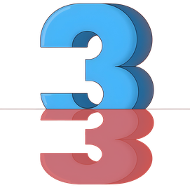 colorful illustration of a large number three submerged in the ground, creating a reflection