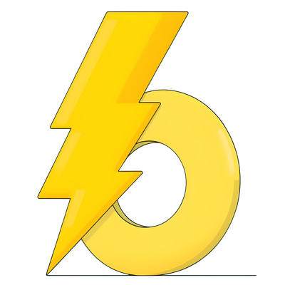 colorful illustration of a large number six, with a big thunder shape