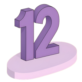 colorful illustration of a large number twelve, on top of an ellipse
