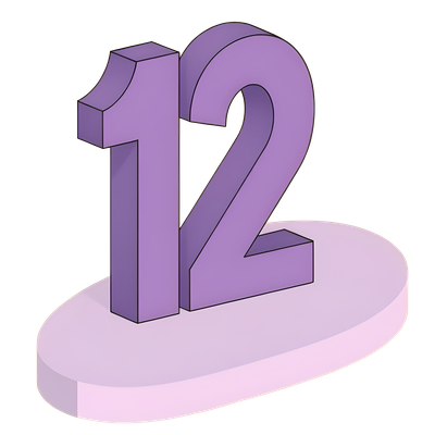 colorful illustration of a large number twelve, on top of an ellipse