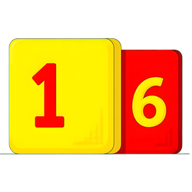 colorful illustration of a large number sixteen, on top of colorful panels