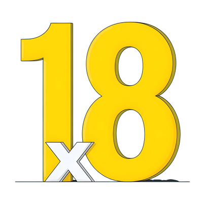 colorful illustration of a large number eighteen, with a small X on top of it