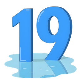 colorful illustration of a large number nineteen, submerged in water