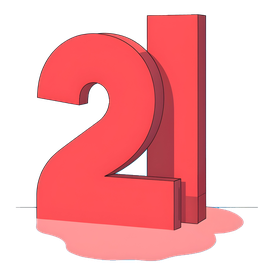 colorful illustration of a large number twenty one, overlapping each other