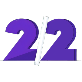 colorful illustration of a large number twenty two, with in between a slanted symbol