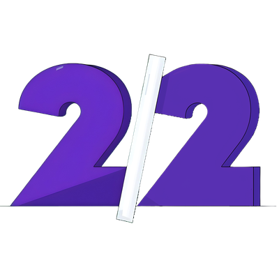 colorful illustration of a large number twenty two, with in between a slanted symbol