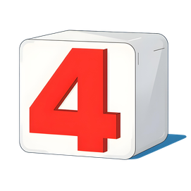 colorful illustration of a large number four printed on a large cubus