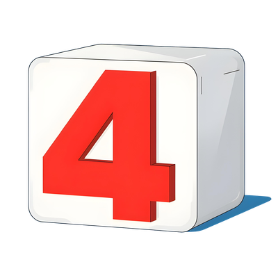 colorful illustration of a large number four printed on a large cubus